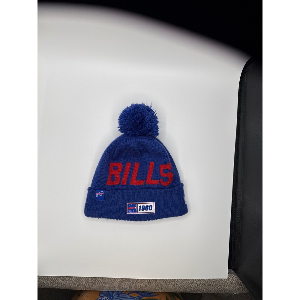 New Era Buffalo Bills 1960 NFL 100 Pom Beanie Blue Knit Hat Fleece Lined OSFM